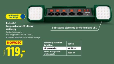 Lampa robocza LED z listwą zasilającą promocja w Lidl