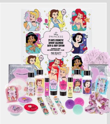 Kalendarz adwentowy DISNEY PRINCESS dla kobiet, z kosmetykami i akcesoriami, 24 elementy promocja w Rossmann