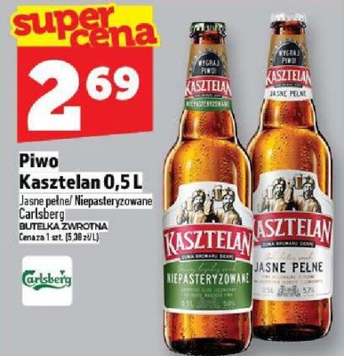 Piwo Kasztelan 0,5 L różne rodzaje Niepasteryzowane Carlsberg promocja w TOPAZ