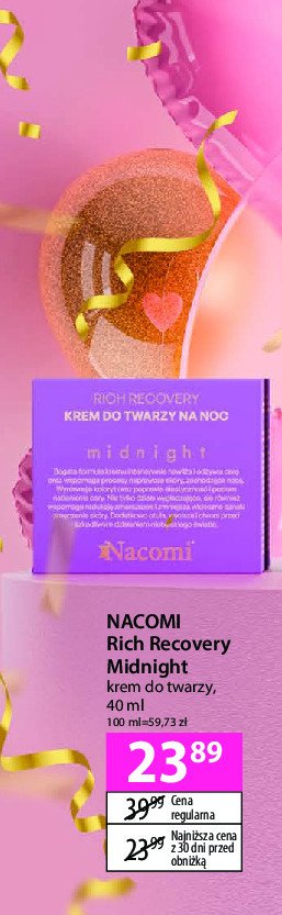 Krem do twarzy regenerujący Nacomi rich recovery midnight promocja