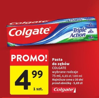 Pasta do zębów COLGATE Triple Action promocja w Intermarche