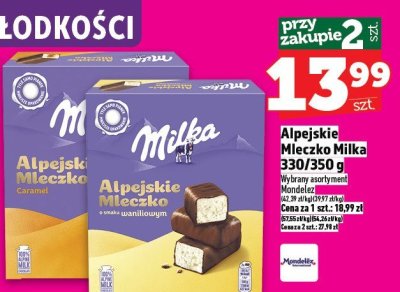 Mleczko Alpejskie Milka 350/350 g promocja w TOPAZ