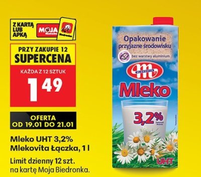 Mleko UHT 3,2% Łączka, 1 l promocja w Biedronka