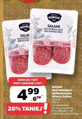 Salami dojrzewające delikatesowe Mistrz Rohus promocja w Netto