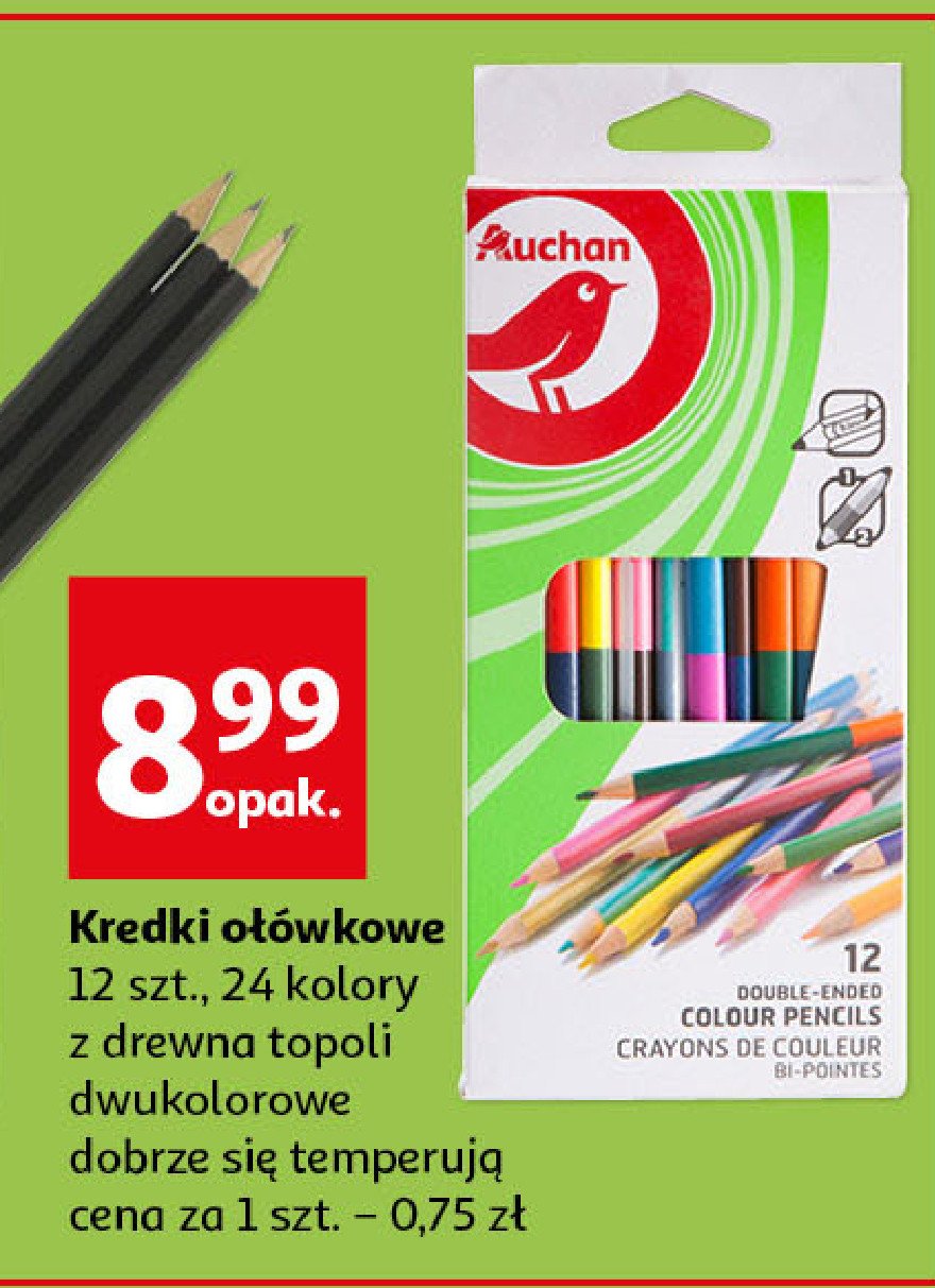 Kredki ołówkowe podwójne Auchan promocja