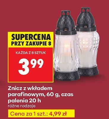 Znicz z wkładem parafinowym 20h promocja w Biedronka