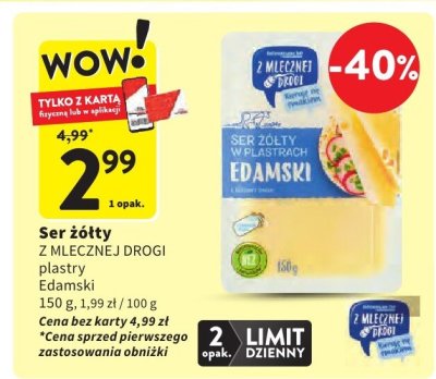 Ser żółty Z MLECZNEJ DROGI plastry Edamski promocja w Intermarche