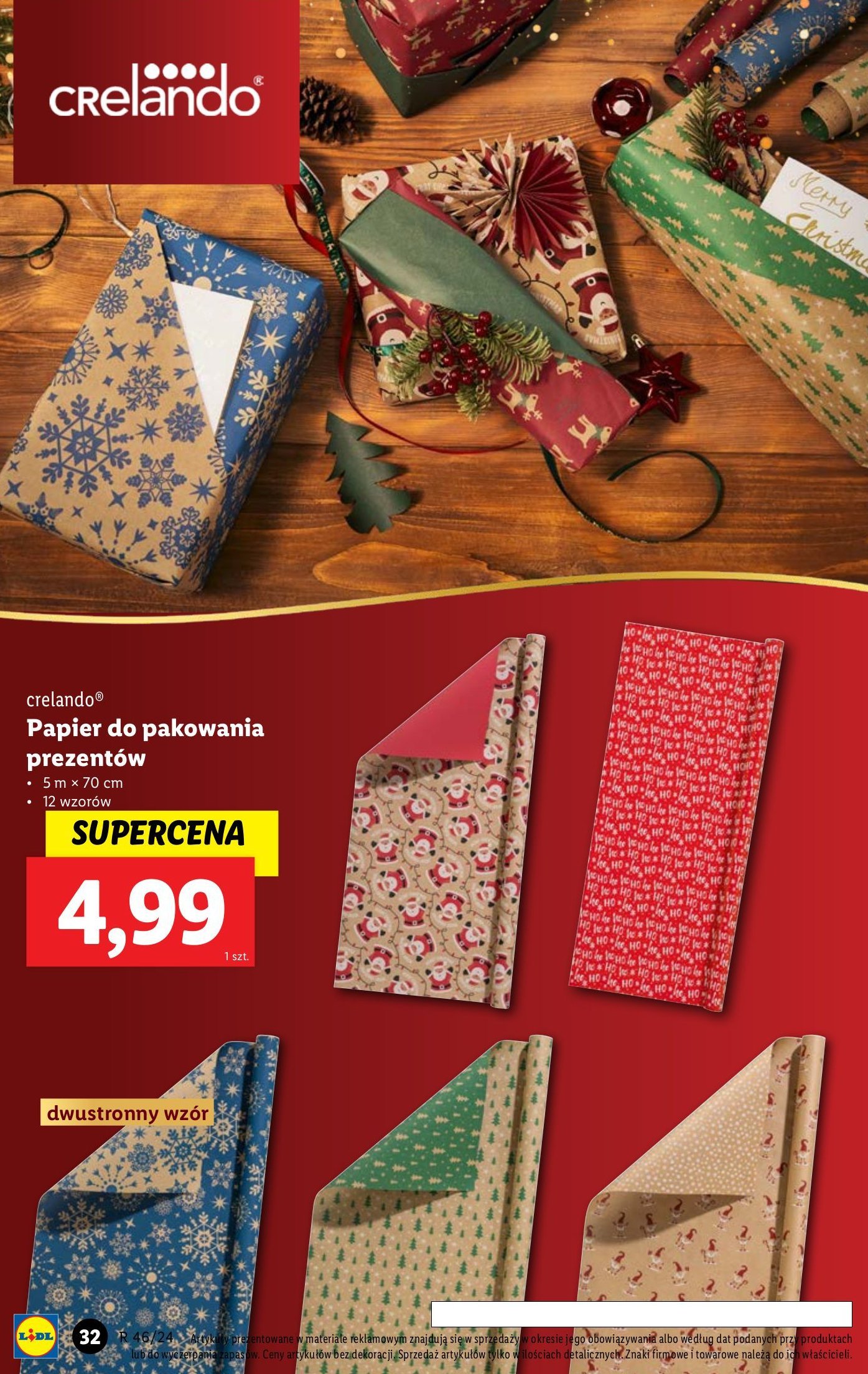 Papier do pakowania 500 x 70 cm Crelando promocja w Lidl