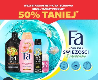 Kosmetyki wszystkie rodzaje drugi produkt -50% Fa promocja w Netto