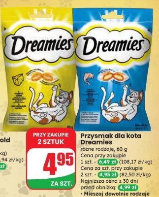 Przysmak dla kota, różne rodzaje Dreamies promocja w Dino