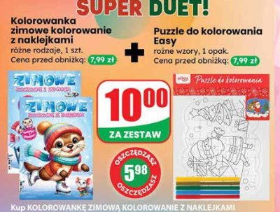 Zestaw - Kolorowanka zimowe kolorowanie z naklejkami + Puzzle do kolorowania  promocja w Dino