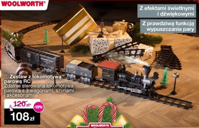Zestaw z lokomotywą parową RC - Zdalnie sterowana lokomotywa parowa z 3 wagonami, szynami i akcesoriami promocja w Woolworth