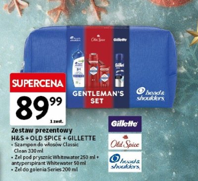 Zestaw prezentowy H&S + Old Spice + Gillette - szampon do włosów Classic Clean 330 ml + żel pod prysznic Whitewater 250 ml + antyperspirant Whitewater 50 ml + żel do golenia Series 200 ml promocja w Intermarche