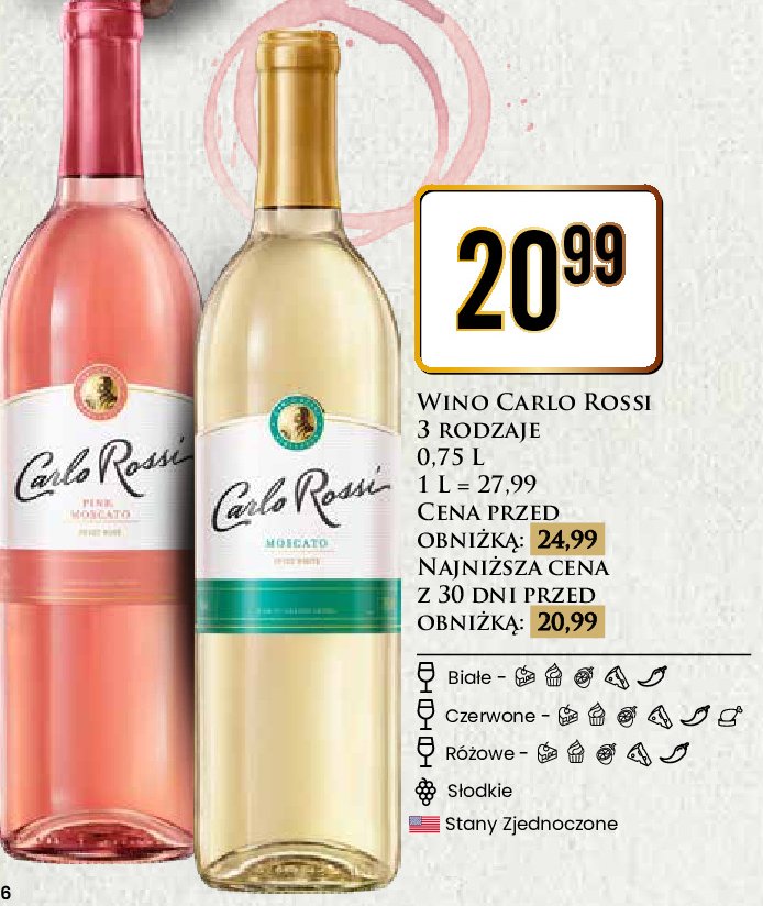 Wino półwytrawne Carlo rossi moscato promocja