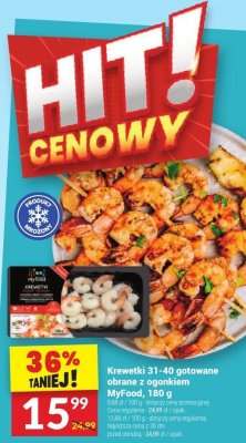 Krewetki 31-40 gotowane obrane z ogonkiem MyFood, 180 g promocja w Twój Market