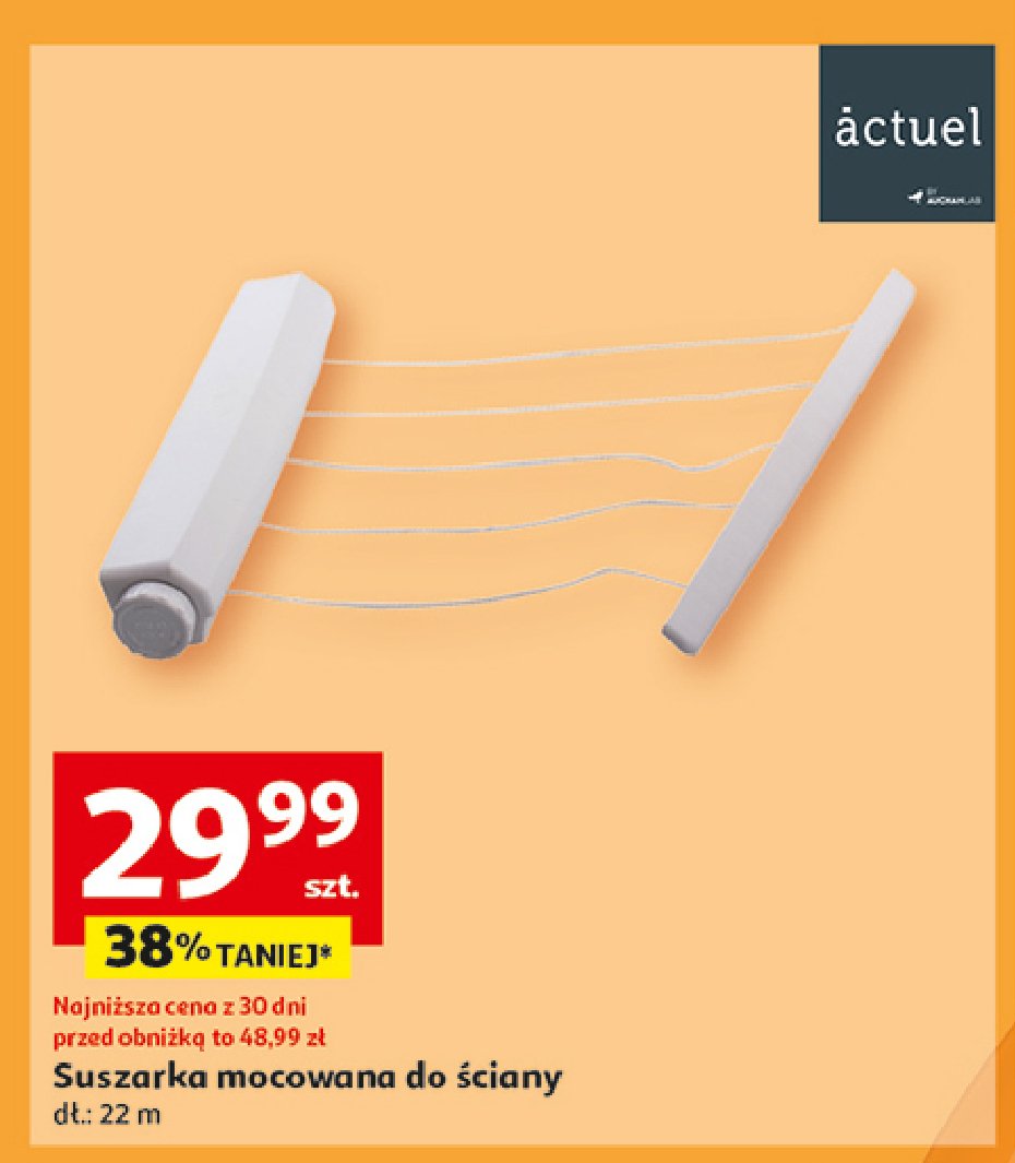 Suszarka mocowana do ściany dł. 22 m Actuel promocja w Auchan