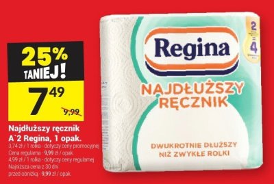 Najdłuższy ręcznik A 2 Regina, 1 opak. promocja w Twój Market