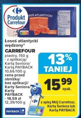 Łosoś atlantycki wędzony CARREFOUR plastry promocja w Carrefour