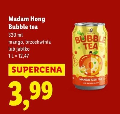 Napój Madam Hong Bubble tea mango, brzoskwinia lub jabłko promocja w Lidl