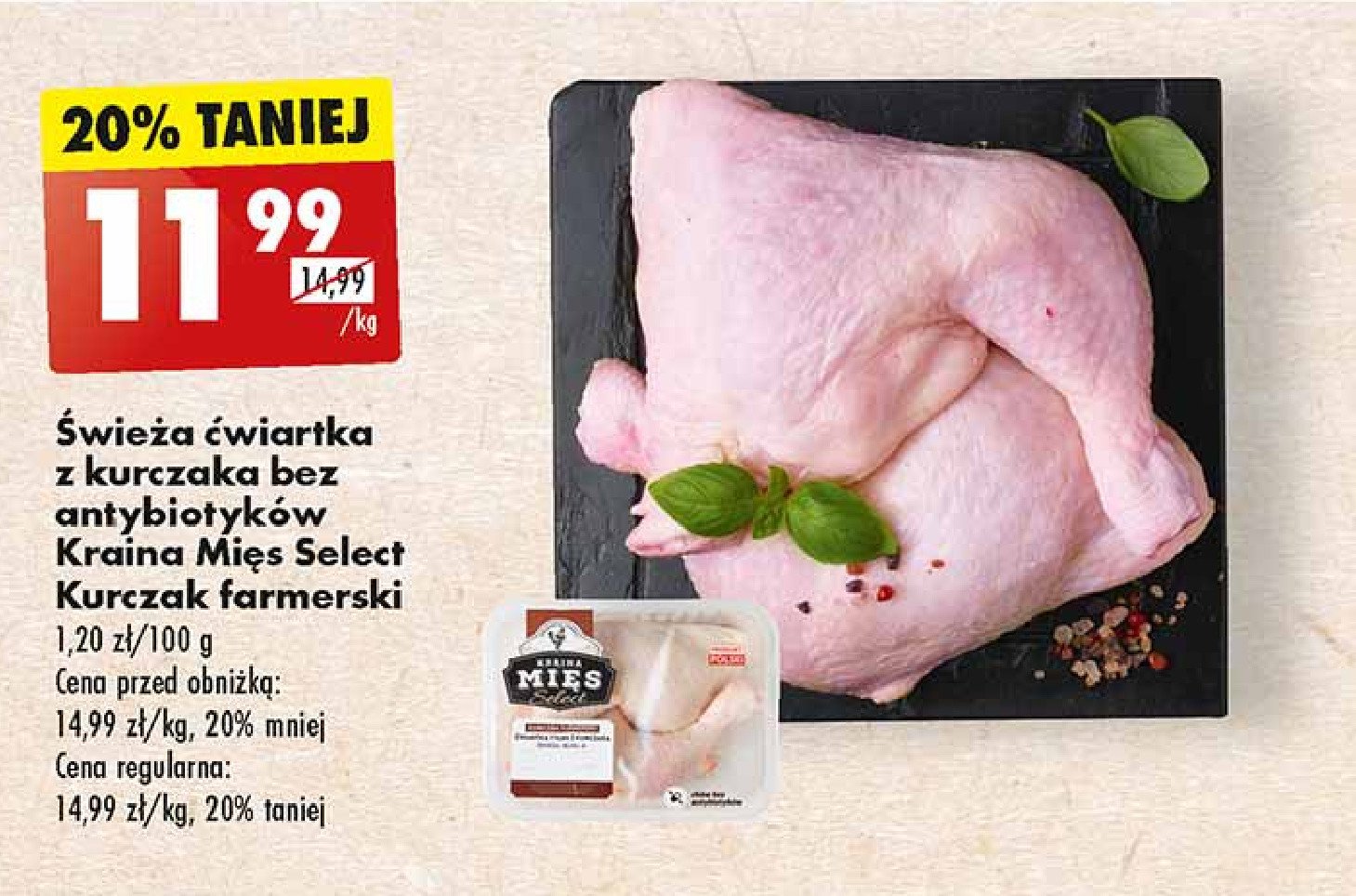 Ćwiartka z kurczaka farmerskiego bez antybiotyków Kraina mięs promocja