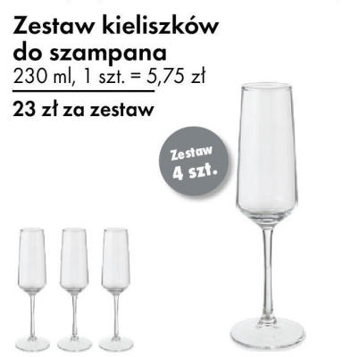 Zestaw kieliszków do szampana 230 ml promocja w Tedi