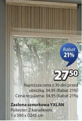 Zasłona sznurkowa YXLAN z kanalikiem 590x245 cm promocja w Jysk