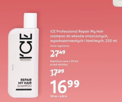 Szampon ICE Professional Repair My Hair do włosów zniszczonych, wysokoporowatych i łamliwych promocja w Rossmann