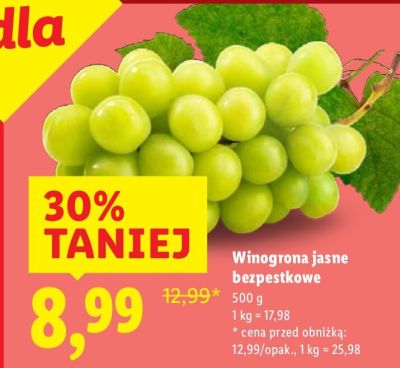 Winogrona jasne bezpestkowe promocja w Lidl