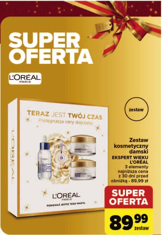 Zestaw w pudełku ekspert wieku 60+: krem na dzień 50ml + krem na noc 50ml + serum 30ml L'oreal zestawy promocja w Carrefour Market