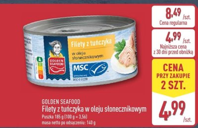 Filety z tuńczyka w oleju słonecznikowym Golden Seafood promocja w Aldi