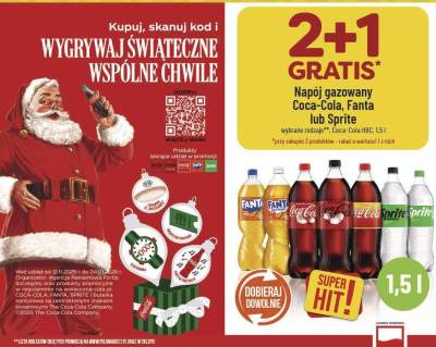 Napój gazowany Coca-Cola, Fanta lub Sprite wybrane rodzaje 2+1 gratis Coca-Cola, Fanta, Sprite promocja w POLOmarket