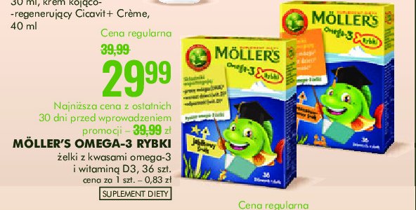 Suplement diety dla dzieci o smaku jabłkowym Moller's omega-3 rybki promocja