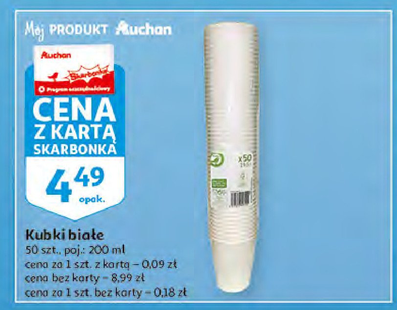 Kubeczki papierowe 200 ml Auchan promocje