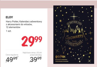 Kalendarz adwentowy z akcesoriami do włosów Harry Potter promocja w Rossmann