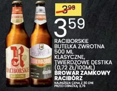 Piwo Raciborskie butelka zwrotna 500ML Klasyczne, twierdzone, Destika Browar Zamkowy Racibórz promocja w Wafelek
