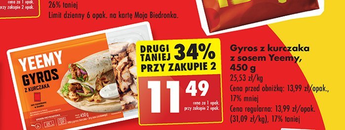 Gyros z kurczaka Yeemy promocja w Biedronka