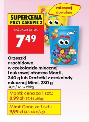 Orzeszki arachidowe w czekoladzie mlecznej i cukrowej otoczce Monti, 240 g promocja w Biedronka