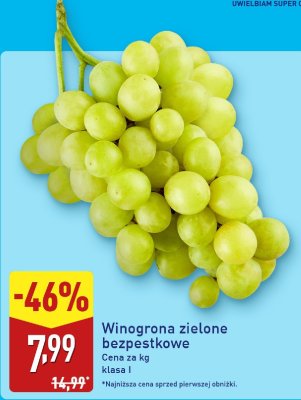 Winogrona zielone bezpestkowe promocja w Aldi