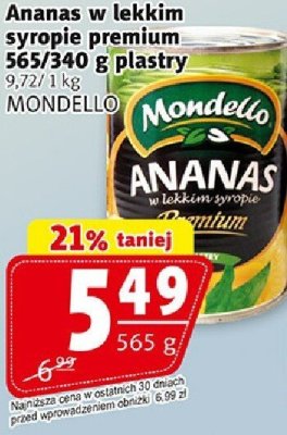 Ananas w lekkim syropie premium 565/340 g plastry promocja w Prim Market