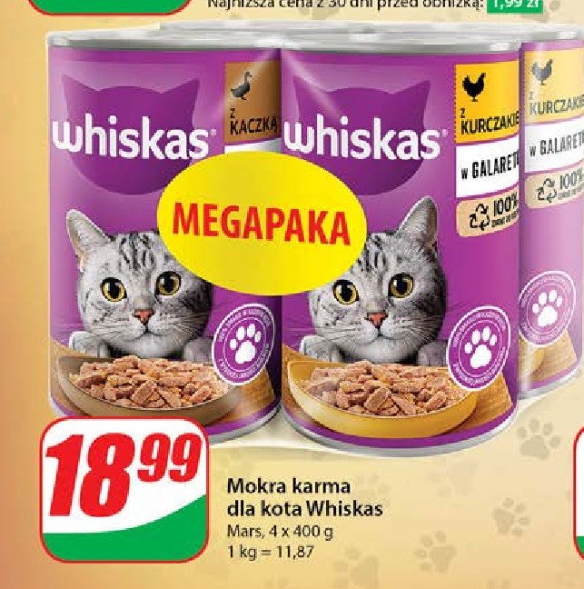 Karma dla kota kurczak i kaczka Whiskas promocja w Dino