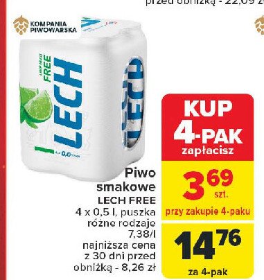 Piwo Lech free limonka z miętą promocja w Carrefour Market