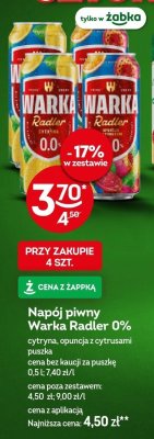 Napój piwny Warka Radler 0% cytryna promocja w Żabka