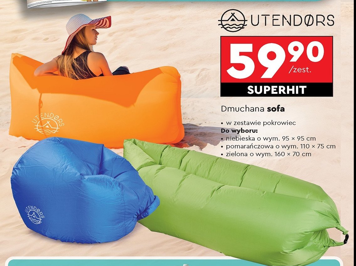 Sofa dmuchana zielona Utendors promocja w Biedronka