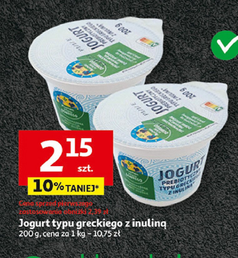 Jogurt prebiotyczny typu greckiego z inuliną Auchan pewni dobrego promocja