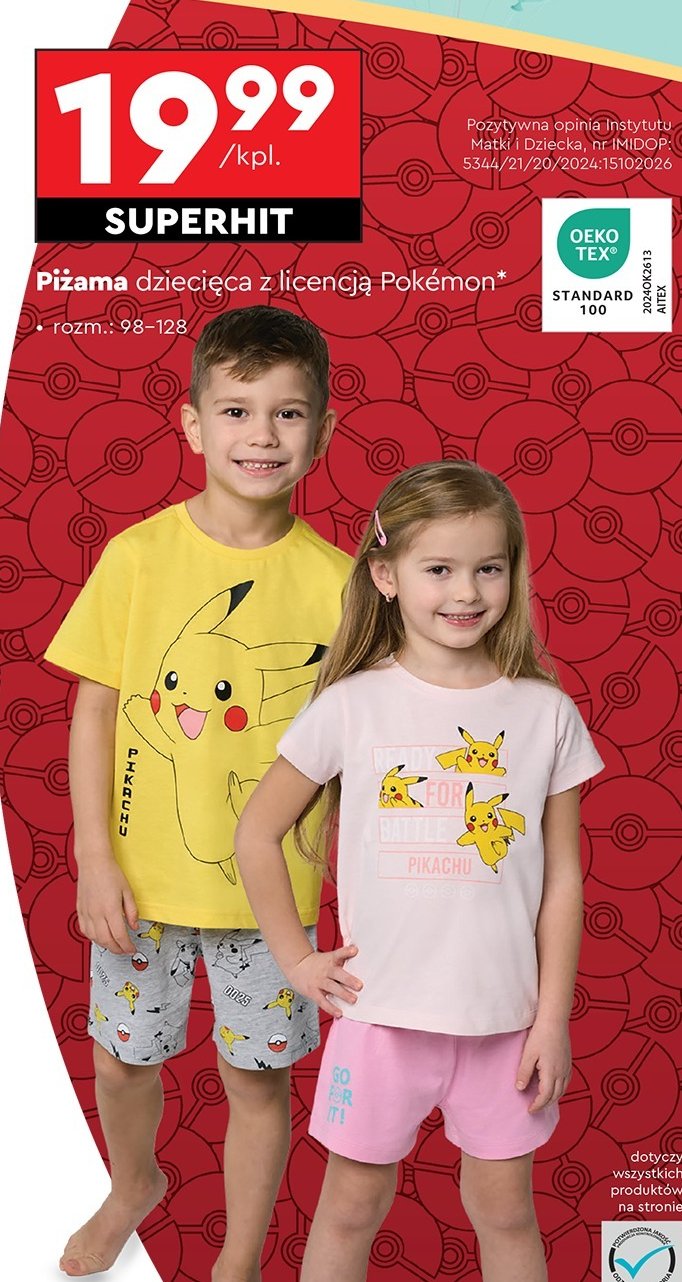 Piżama dziecięca pokemon 98-128 promocja w Biedronka