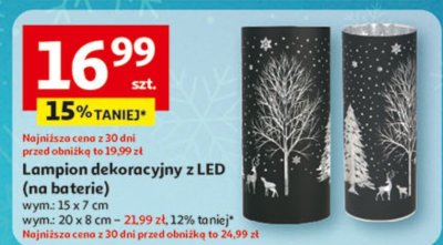 Lampion dekoracyjny z LED (na baterie) 20 x 8 cm promocja w Auchan