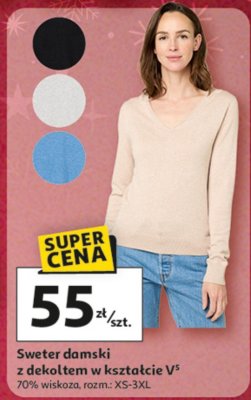 Sweter damski z dekoltem w kształcie V 70% wiskoza rozm. XS-3XL promocja w Auchan