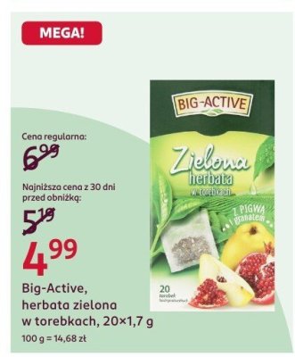 Herbata Big-Active, herbata zielona w torebkach, 20x1,7 g promocja w Rossmann