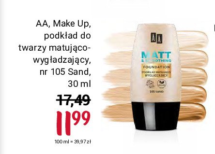 Matt 16h podkład matująco wygładzający 105 sand Aa make up promocja