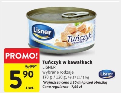 Tuńczyk w kawałkach LISNER wybrane rodzaje promocja w Intermarche